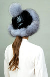 York Furrier Hat Black Frost Fox Padded Hat with Ear Covers