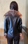 York Furrier Leather Black Lamb Leather Jacket with Crystal Dyed Fox Trim