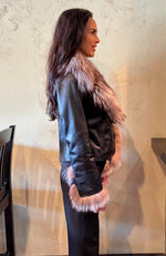 York Furrier Leather Black Lamb Leather Jacket with Crystal Dyed Fox Trim