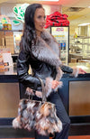 York Furrier Leather S / Black Black Lamb Leather Jacket with Crystal Dyed Fox Trim