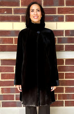 York Furrier Sheared Mink 12 / Black Black Sheared Mink Reversible to Taffeta Short Coat With Ranch Mink Collar and Cuffs