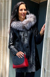 York Furrier Astrakhan Lamb 10 / Black Shimmer Black Shimmer Shearling Reversible Jacket with Natural Silver Fox Hood Trim