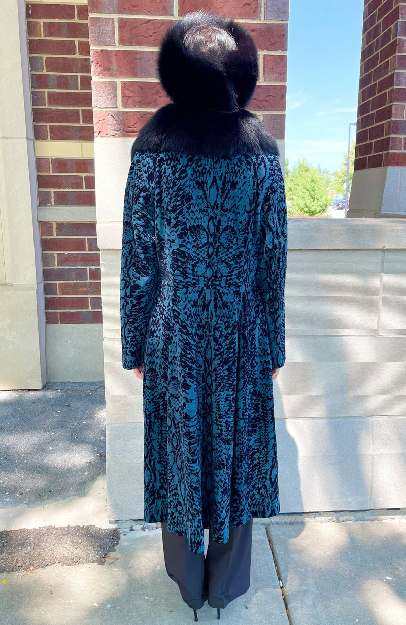 York Furrier Leather 10 / Blue Coral Blue Coral Lamb Leather Coat With Detachable Black Fox Collar