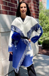 York Furrier Fabric 10 / Blue Cream Blue Cream "Flower" Wool Fringed Walking Coat
