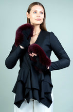 York Furrier Gloves Bordeaux Fox & Wool Mittens With Fingerless Option