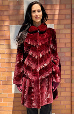York Furrier Sheared Beaver 10 / Burgundy Burgundy Dyed Sheared Mink Sculptured Sections Flounce Coat