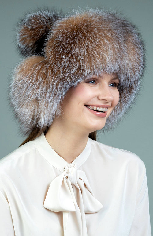 York Furrier Hat Crystal Fox Padded Hat with Ear Covers