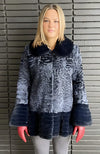 York Furrier Persian Lamb Special Order / Denim Denim Karakul Lamb Flounce Jacket With Navy Mink Trim