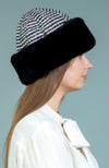 York Furrier Hat Multi-Color Tweed Hat With Ranch Mink Trim