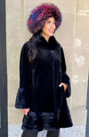 York Furrier Sheared Mink 10 / Navy Navy Dyed Sheared Mink Fluted Short Coat with Navy Dyed Mink Collar and Accents