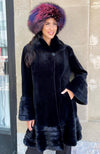 York Furrier Sheared Mink 10 / Navy Navy Dyed Sheared Mink Fluted Short Coat with Navy Dyed Mink Collar and Accents