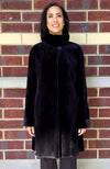York Furrier Sheared Mink 10 / Navy Blue Navy Sheared Mink Reversible to Taffeta Short Coat With Navy Mink Collar and Cuffs