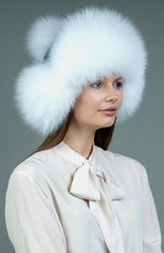 York Furrier Hat White Fox Padded Hat with Ear Covers