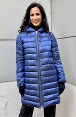 York Furrier Astrakhan Lamb Special Order / Beige-Tortora Azzurro Astrakhan Lamb & Loro Piana Wool/Cashmere Reversible to Down Hooded Long Jacket