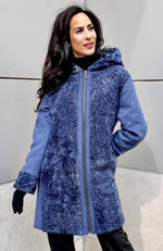 York Furrier Astrakhan Lamb Special Order / Beige-Tortora Azzurro Astrakhan Lamb & Loro Piana Wool/Cashmere Reversible to Down Hooded Long Jacket