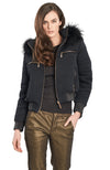York Furrier Fabric 6 / Black Black Quilted Metallic Gold Accents Jacket With Detachable Hood Trimmed In Black  Finnraccoon Trim
