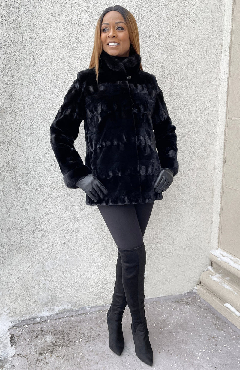 York Furrier Mink 10 / Black Black Sculptured Sheared Mink Reversible To Taffeta Jacket