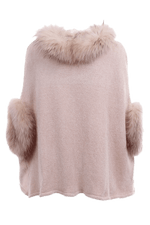 York Furrier Topper M / Blush Blush Chenille Poncho with Dyed Raccoon Trim