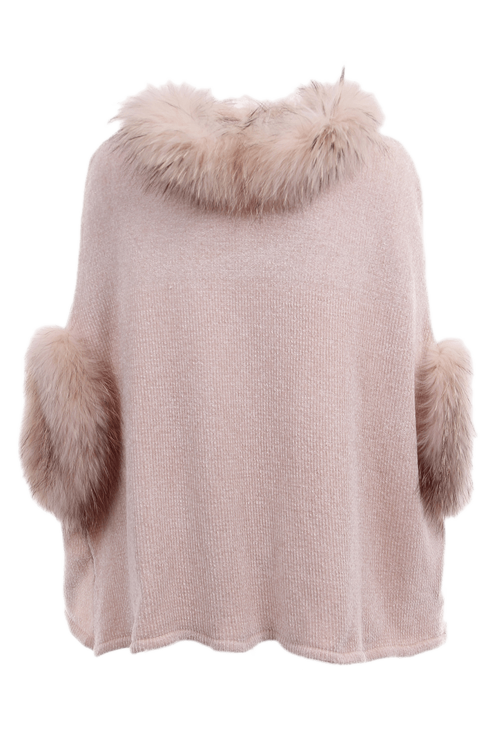 York Furrier Topper M / Blush Blush Chenille Poncho with Dyed Raccoon Trim
