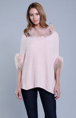 York Furrier Topper M / Blush Blush Chenille Poncho with Dyed Raccoon Trim