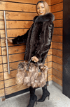 York Furrier Mink 12 / Brown Brown Sheared Mink Sculptured Sections Reversible To Taffeta Jacket With Matching Fox Hood Trim