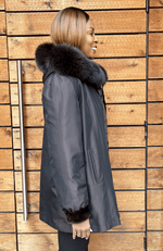 York Furrier Mink 12 / Brown Brown Sheared Mink Sections Reversible To Taffeta Jacket With Matching Fox Hood Trim