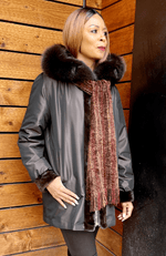 York Furrier Mink 12 / Brown Brown Sheared Mink Sections Reversible To Taffeta Jacket With Matching Fox Hood Trim