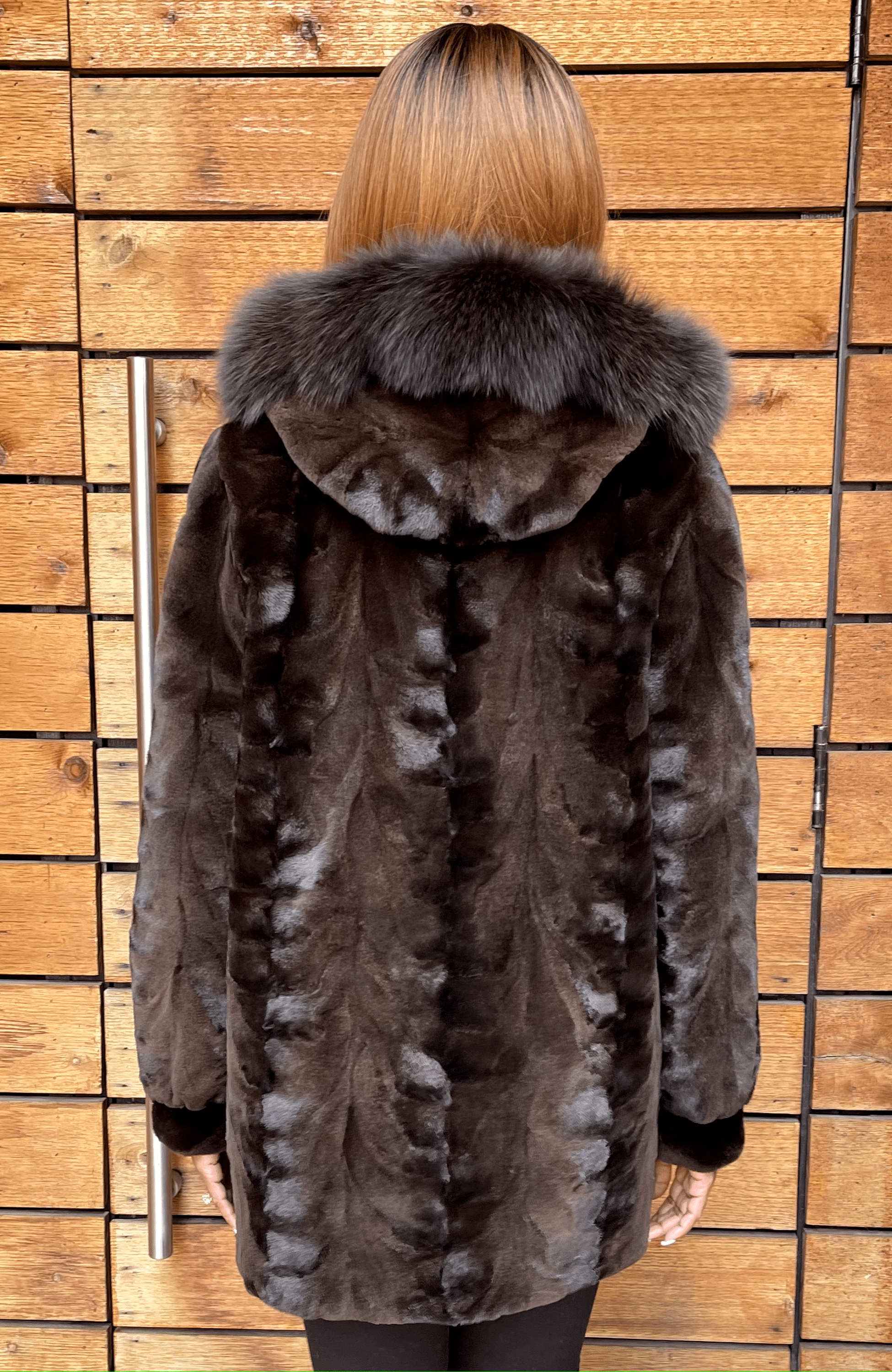 Toffee Brown Mink Fur Semi-Sheared Exotic Jacket w/ Removable Cape