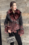 York Furrier Leather 10 / Burgundy Burgundy Degrade Lamb Leather Ruched Jacket with Matching Dyed Fox Trim