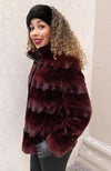 York Furrier Sheared Beaver 8 / Burgundy Burgundy Dyed Sheared Mink Sculptured Sections Jacket