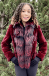 York Furrier Sheared Beaver 8 / Burgundy Burgundy Sheared Mink Horizontal Jacket with Matching Dyed Silver Fox Tuxedo