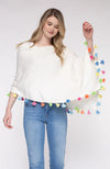 York Furrier Topper Cashmere Blend Festive Tassel Trim Dress Topper Poncho