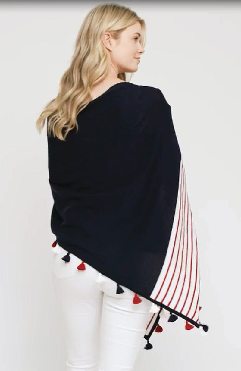 York Furrier Topper One size fits most / Multi-Color Cashmere Blend Patriot Buttoned Tassel Topper