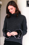York Furrier Sweater S / Charcoal Charcoal Cashmere LUXE Colette Turtleneck With Black Frosted Fox Cuffs