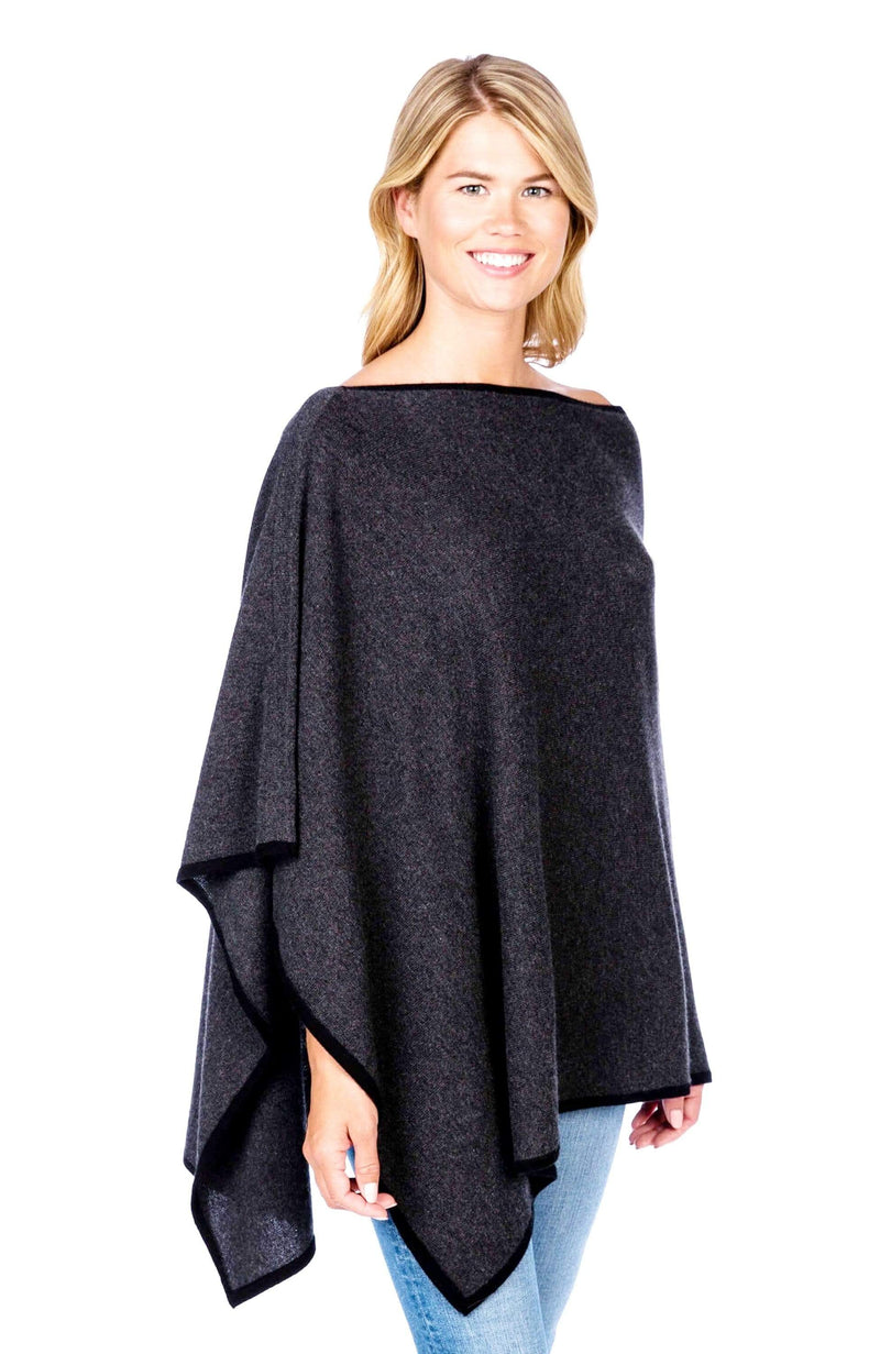 York Furrier Poncho One size fits most / Charcoal Charcoal Cashmere Poncho with Black Cashmere Trim