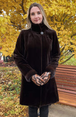 York Furrier Sheared Mink Chocolate Dyed Sheared Mink Revers to Taffeta Short Coat with Mahogany Mink Collar and Cuffs