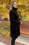 York Furrier Sheared Mink Chocolate Dyed Sheared Mink Reversible to Taffeta Short Coat With Mahogany Mink Collar and Cuffs