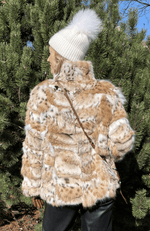 York Furrier Lynx Copy of Natural Lynx Sculptured Sections Hooded Jacket With Shadow Fox Hood Trim