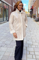 York Furrier Astrakhan Lamb 10 / Cream Linen Cream Astrakhan Shearling Reversible to Tapestry Printed Nappa Short Coat