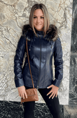 York Furrier Leather XS / Dark Violet Dark Violet Lamb Leather Detachable Hood Jacket With Melange Fox Trim