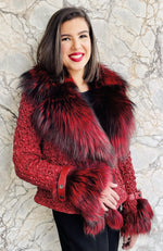 York Furrier Leather 8 / Flame Red Flame Lamb Leather Ruched Jacket With Flame Red Silver Fox Trim