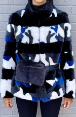 York Furrier Handbag Flannel Grey Dyed Mink & Black Leather Fanny Pack
