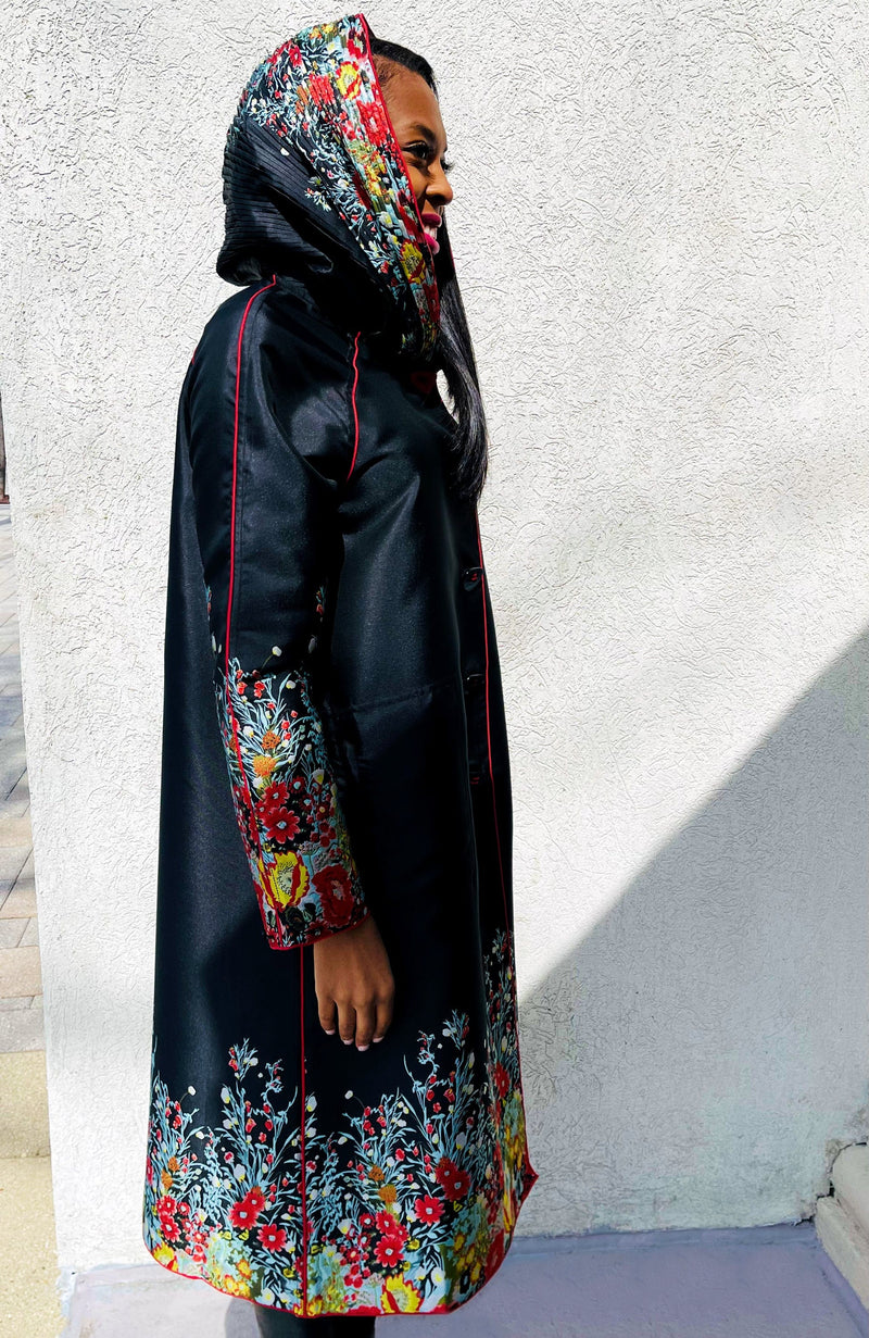 York Furrier Rainwear Floral Rainwear Reversible Walking Coat