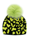 York Furrier Hat One Size Fits Most / Lime & Black Geo Print and Crystals Wool Hat with Fox Pom