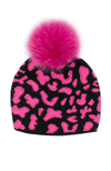 York Furrier Hat One Size Fits Most / Hot Pink & Black Geo Print and Crystals Wool Hat with Fox Pom