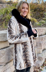 York Furrier Sheared Mink 14 / Glacier Glacier Dyed Sheared Mink Sculptured Sections Jacket with Black Dyed Fox Hood Trim