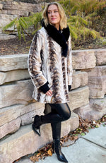 York Furrier Sheared Mink 14 / Glacier Glacier Dyed Sheared Mink Sculptured Sections Jacket with Black Dyed Fox Hood Trim