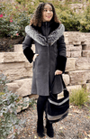 York Furrier Shearling 10 / Turquoise Grey Shearling Walking Coat With Silver Fox Hood Trim