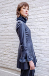 York Furrier Leather 6 / Navy Italian Designed Navy Lamb Leather Fitted & Pleated Jacket with Shearling Trim