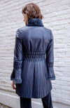 York Furrier Leather 6 / Navy Italian Designed Navy Lamb Leather Fitted & Pleated Jacket with Shearling Trim